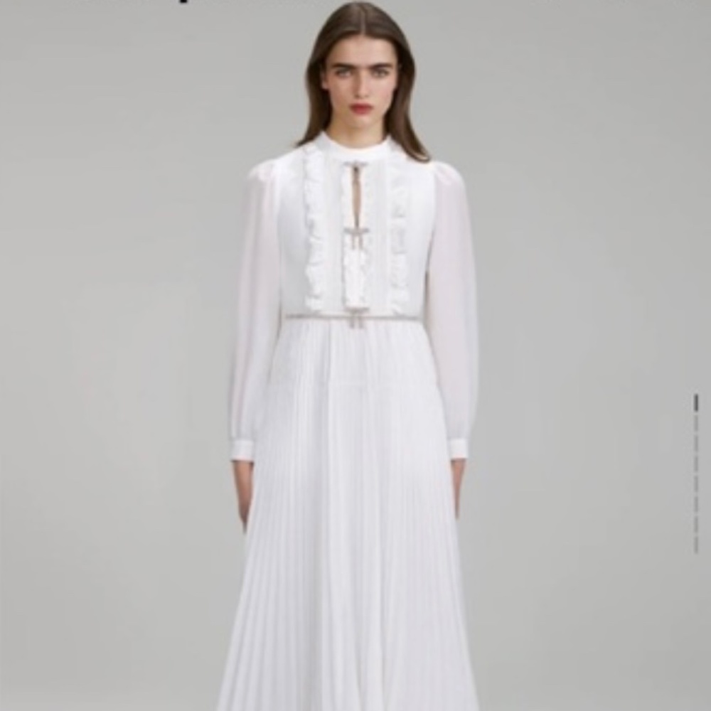 Self-Portrait Ivory Ruffled Bib Midi Dress US 4
